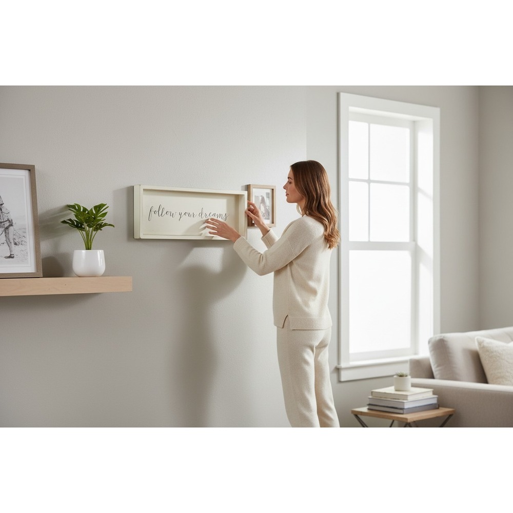 Sixtrees Wall Art Home Decor OS White Good Follow Your Dreams Shadow Box WB2051